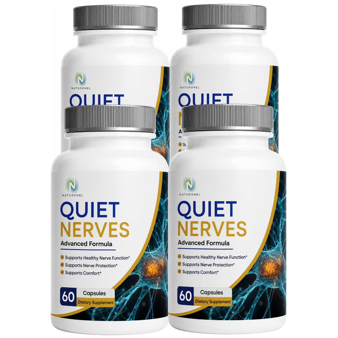 Quiet Nerves – Advanced Multi-Ingredient Formula with Turmeric, Glucosamine, Ginger, Boswellia, MSM, Quercetin & BioPerine®, Daily Nerve Health & Wellness Supplement - 4 Bottle