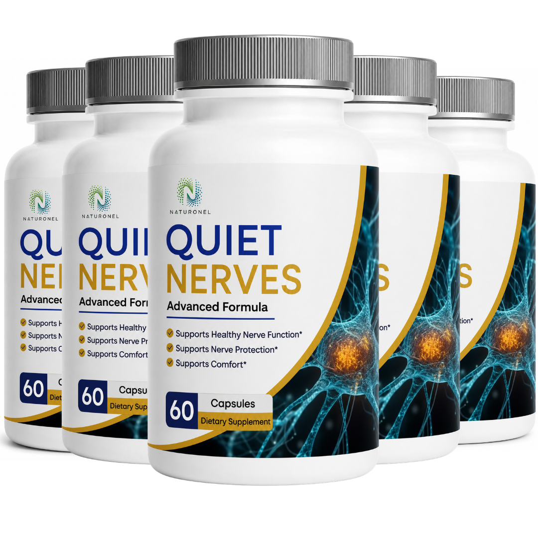Quiet Nerves – Advanced Multi-Ingredient Formula with Turmeric, Glucosamine, Ginger, Boswellia, MSM, Quercetin & BioPerine®, Daily Nerve Health & Wellness Supplement - 5 Bottle