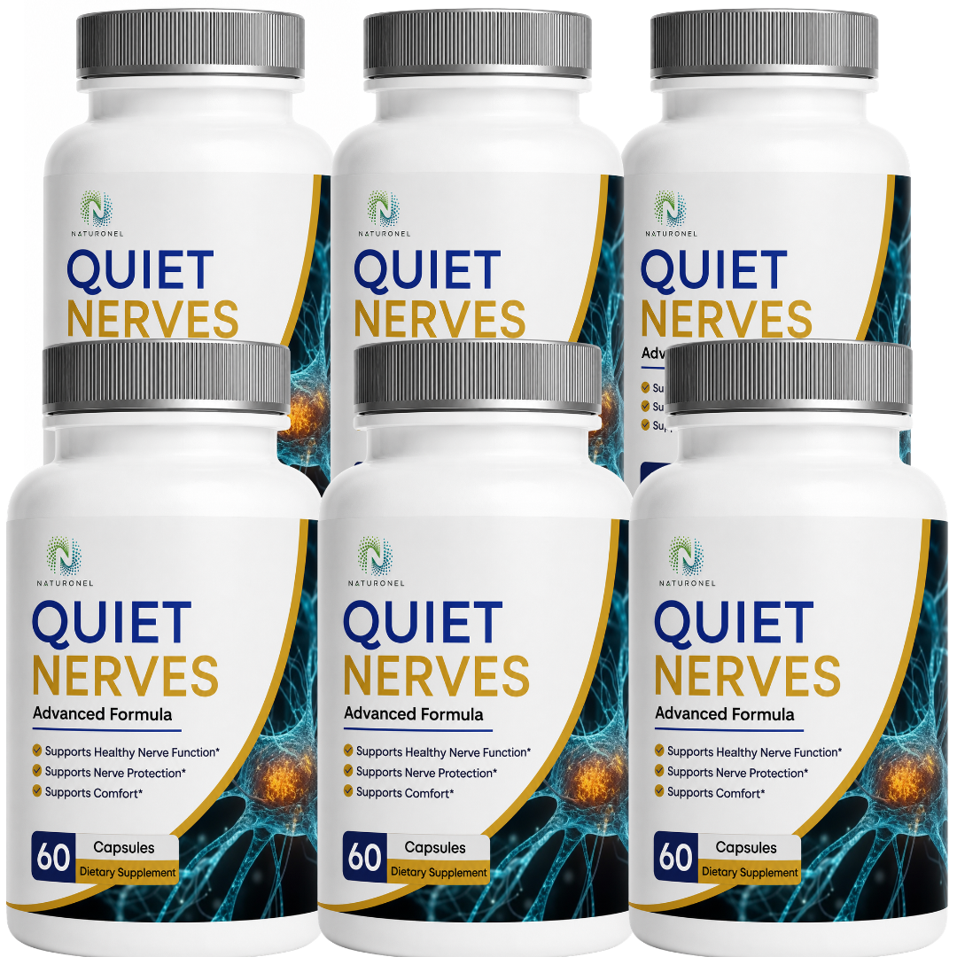 Quiet Nerves – Advanced Multi-Ingredient Formula with Turmeric, Glucosamine, Ginger, Boswellia, MSM, Quercetin & BioPerine®, Daily Nerve Health & Wellness Supplement - 6 Bottle