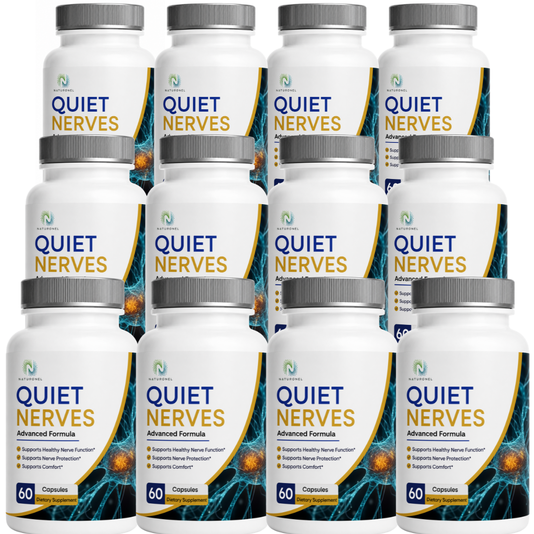 Quiet Nerves – Advanced Multi-Ingredient Formula with Turmeric, Glucosamine, Ginger, Boswellia, MSM, Quercetin & BioPerine®, Daily Nerve Health & Wellness Supplement - 12 Bottle
