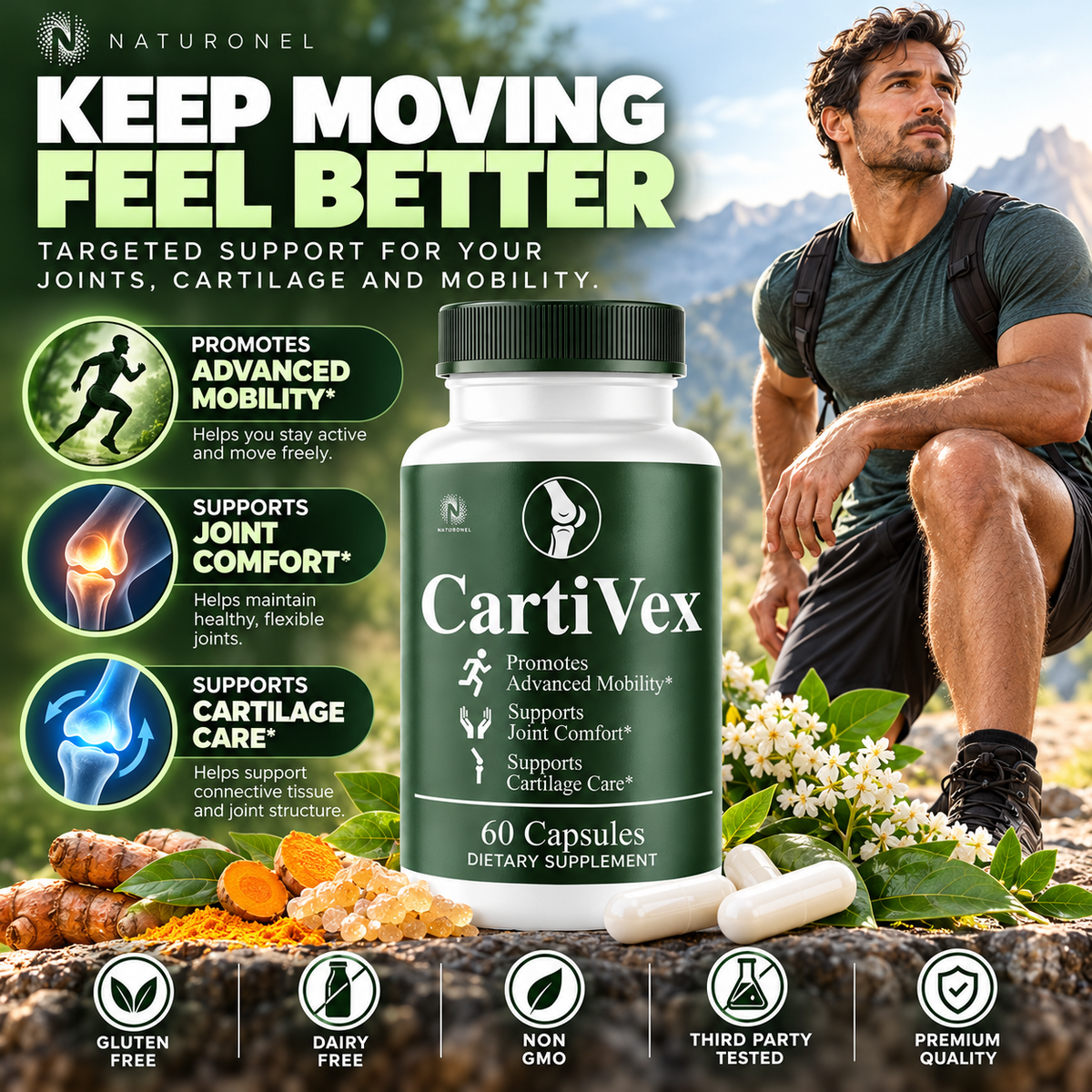 CartiVex Joint Mobility & Flexibility Support (4 Pack)  – Glucosamine, Chondroitin, Boswellia, Quercetin & Bromelain