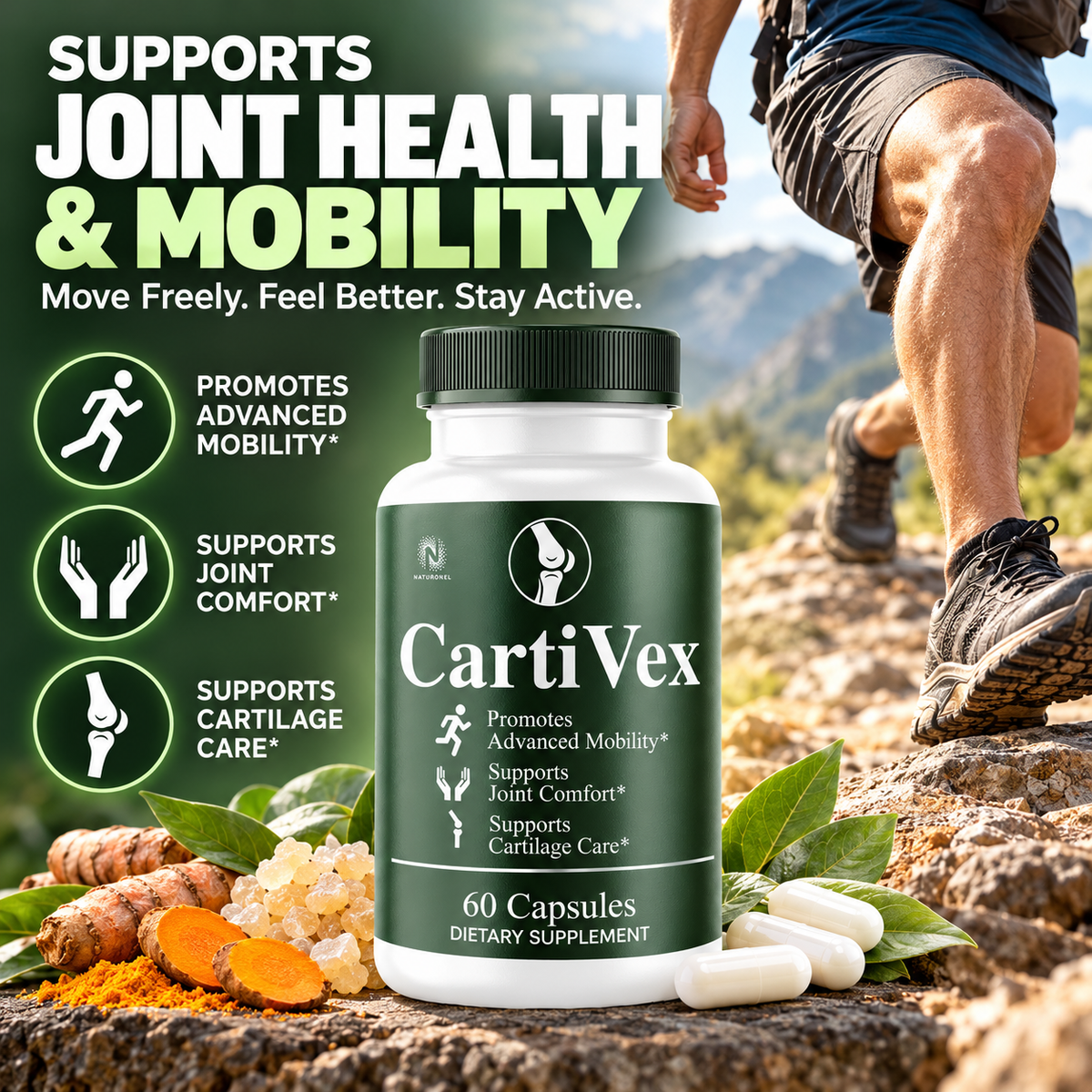 CartiVex Joint Mobility & Flexibility Support (4 Pack)  – Glucosamine, Chondroitin, Boswellia, Quercetin & Bromelain