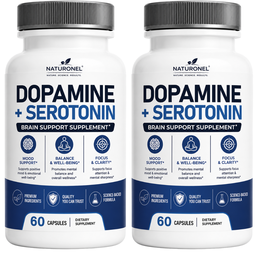 Dopamine + Serotonin (2 Pack) Advanced Brain Support Supplement with DMAE, Bacopa, Green Tea Extract, GABA, Phosphatidylserine, Huperzine A, DHA, Vitamins & Minerals