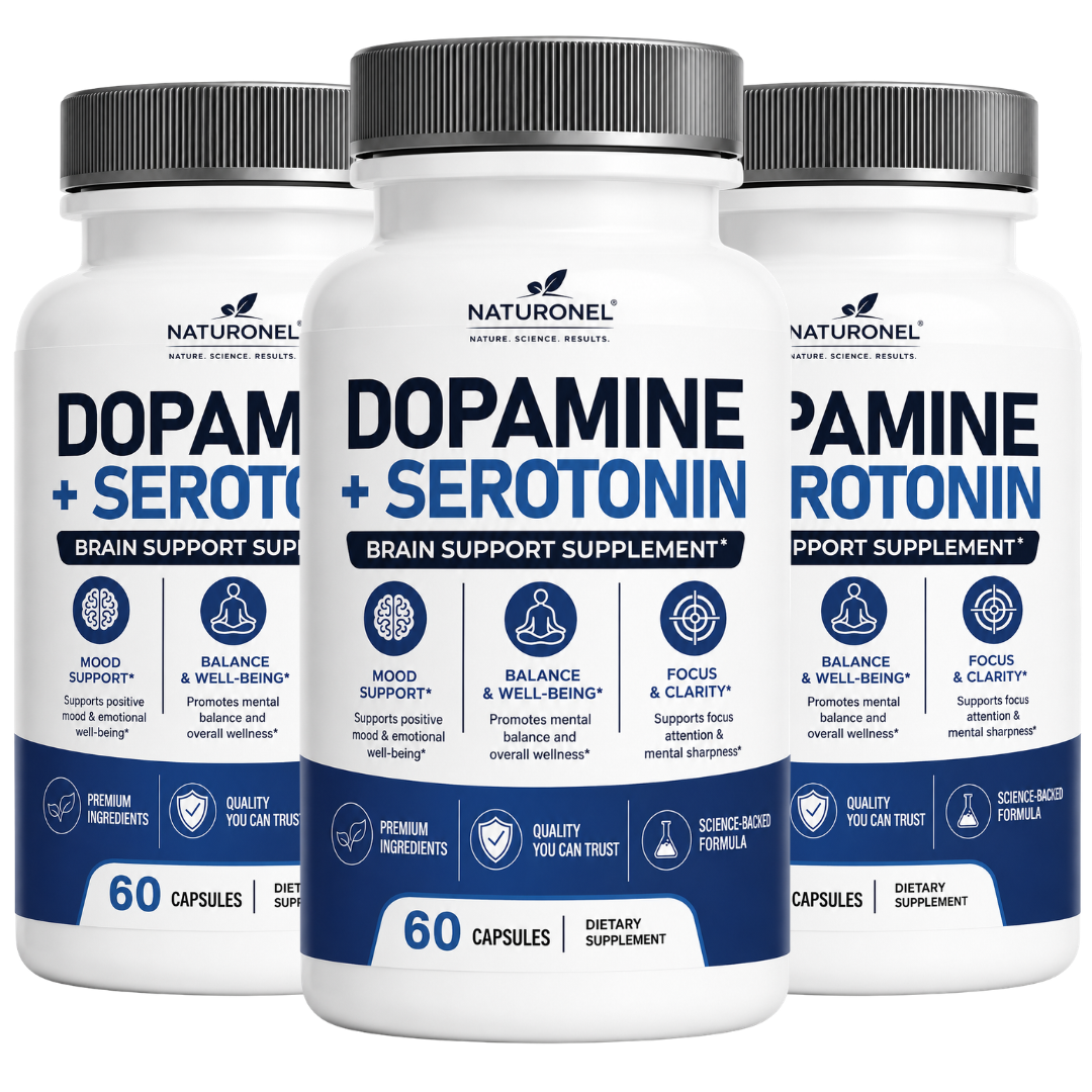 Dopamine + Serotonin (3 Pack) Advanced Brain Support Supplement with DMAE, Bacopa, Green Tea Extract, GABA, Phosphatidylserine, Huperzine A, DHA, Vitamins & Minerals