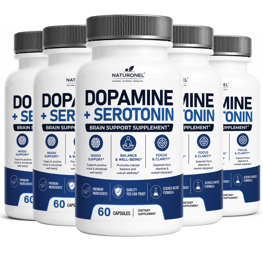 Dopamine + Serotonin (5 Pack) Advanced Brain Support Supplement with DMAE, Bacopa, Green Tea Extract, GABA, Phosphatidylserine, Huperzine A, DHA, Vitamins & Minerals