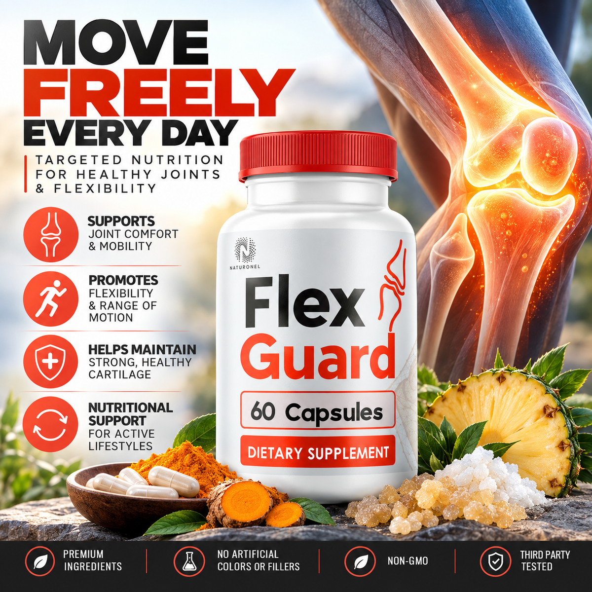 Flex Guard Glucosamine Sulfate 1500mg (4 Pack) – Advanced Joint Flexibility & Mobility Support with MSM, Turmeric & Boswellia