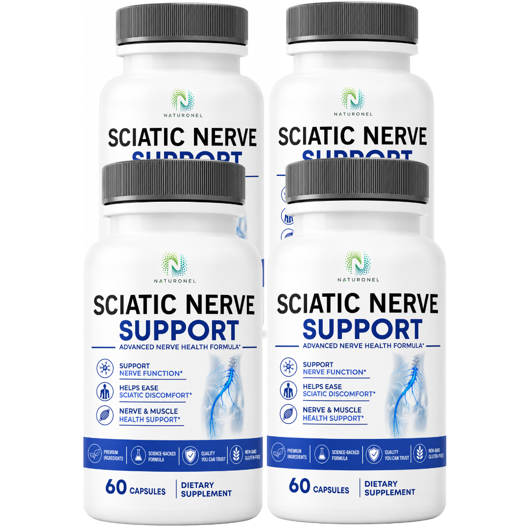 Sciatic Nerve Support (4 Pack) Advanced Multi-Ingredient Formula with Turmeric, Glucosamine, Ginger, Boswellia, Chondroitin, MSM, BioPerine & Bromelain, Dietary Supplement